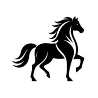 Elegant Black Horse Silhouette, Symbolizing Grace and Power, Striding Forward on a Clean White Background with Subtle Shadow. vector