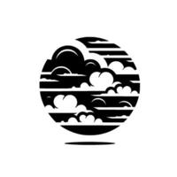 A monochrome illustration of clouds and sky elements arranged in a circular , showcasing a minimalist and elegant style. vector