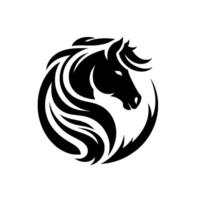 Elegant Silhouette of a Horses Head Within a Circular , Featuring Flowing Mane and Symbolic Form on a White Background. vector