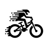 Dynamic black and white of a cyclist in motion, stylized with speed lines, emphasizing speed and movement on a simple bike. vector