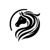 Sleek black and white horse head , featuring flowing mane within an arc, capturing elegance and strength. vector