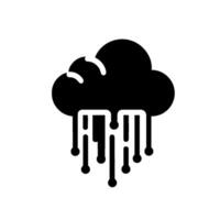 Minimalist Black Cloud with Digital Drip Effect, Representing Data Processing and Online Storage. vector