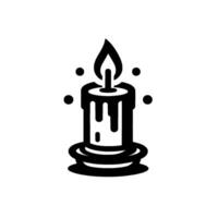 Stylized Black and White Candle with Flame and Wax Dripping , Set on a Rounded Plate, Decorative Element vector