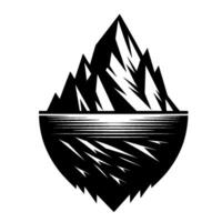 Geometric Black and White Mountain Landscape Reflection within a Circle, Abstract and Minimalist vector