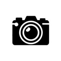 A striking, minimalist black and white of a camera, highlighting its lens and silhouette on a light textured background. vector