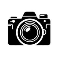 Sleek Minimalist Black and White Digital Camera with Lens, Shadow, and Modern on a White Background. vector
