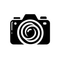 Bold Black and White Illustration of a Digital Camera with a Swirl Lens on a Light Background. vector