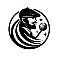Illustration of a Gentleman in a Flat Cap with a Golf Ball in a Circular Frame, Exuding Sporty Sophistication. vector