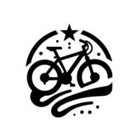 Black and White Bicycle with Star, Dots, and Curved Lines, Modern Minimalist Emblem. vector
