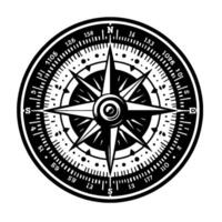 Intricate Monochrome Nautical Compass Rose , Emphasizing Directional Markings, Graduated Scale and Stylized Starburst Navigation within a circular layout. vector