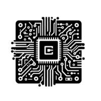 SquareFramed Monochrome Circuit Board with Central Processor Unit and Interconnected Pathways, Digital Technology Abstract. vector
