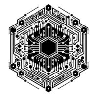 Digital Hexagon Circuitry Futuristic Black and White Electronic Diagram of a Central Processor, Connected with Geometric Lines. vector