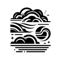 Monochromatic Abstract Clouds, Waves, and Celestial Elements, Minimalist , Black White. vector