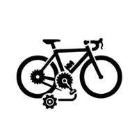 A stylized black and white illustration of a racing bicycle, showcasing intricate mechanical details. vector