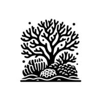 Abstract Black and White Illustration of a Tree and Flora Silhouette with Minimalistic Aesthetic, Nature Theme vector