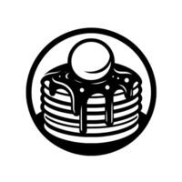 Minimalist Black and White Stack of Pancakes with Syrup and Butter in a Circular Frame, Food . vector