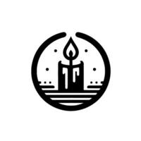 Minimalist Black White Circular Emblem of a Lit Candle, Emitting Light, Symbolic of Hope and Warmth. vector