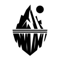 Abstract Black and White Mountain and Sun with Reflection, Symbolic of Natures Balance. vector