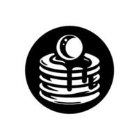 Monochromatic Stack of Pancakes with Syrup and a Hemisphere Topping in a Black Circle on White. vector