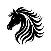Elegant monochrome horse head silhouette with flowing mane, a representing power and grace against a stark white background. vector