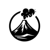 Monochromatic featuring a stylized, erupting volcano within a partially enclosed circular frame, showcasing natural power. vector