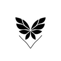Minimalist Black Butterfly with Leaflike Wings VShaped Frame, Isolated on White Background, Geometric . vector