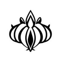 Bold Black and White Symmetric of an Abstract Floral Motif, resembling a bulb or stylized bud with sharp points and rounded elements. vector