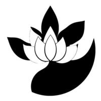 Monochromatic Lotus Abstract Floral in Black and White with Geometric Petals on Plain White Background. vector