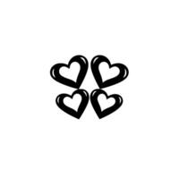 Four Glossy Black Hearts Forming a Cloverlike Arrangement Centered Against a Clean White Background vector