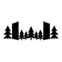 Stylized black forest scene with geometric abstract elements and crisp white background, creating a minimalist, composition. vector