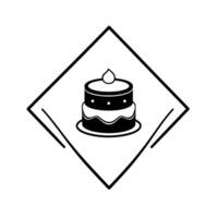 Minimalist Black and White of a TwoTiered Cake, Centered Within a Diamond Frame on a White Background. vector