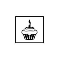 Minimalist Black and White Illustration of a Cupcake with Candle, within a Framed Square, on a White Backdrop. vector
