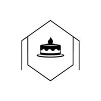Minimalist black and white featuring a cake with a lit candle inside a geometric frame, perfect for bakeries or celebrations. vector