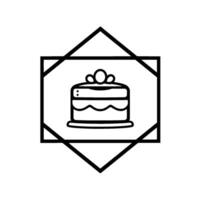 Black and white geometric featuring a stylized cake , framed within a square and diamond. vector