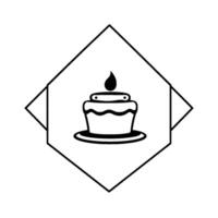 Black and White Minimalist of a Tiered Cake with a Lit Candle Centered Within a Geometric Diamond Frame, Celebrating Simplicity. vector