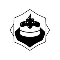 Stylized Black and White Cake Illustration Within a Hexagonal Frame with Cherries, Dripping Chocolate, and Minimalist . vector