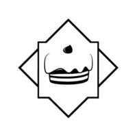 Black and white geometric cake featuring a tiered dessert with a single topping, enclosed within a square and diamond frame. vector