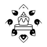 Symmetrical Black and White Ornamental Featuring CakeLike Central Element, Surrounded by Abstract Petals and Heart vector