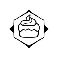 A stylized blackandwhite illustration of a cupcake with frosting, enclosed within a diamondhexagon frame, with a simple, clean aesthetic. vector