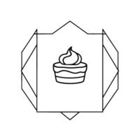 Geometric Frame Encloses a Simple, TwoTiered Cake with Swirled Frosting, Black Outlined Illustration vector