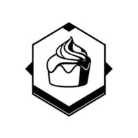 Monochrome of a Cupcake within a Geometric Hexagon Shape. Decorative with frosting detail and black border, on a white background. vector