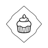 of a cupcake with frosting, inside a diamondshaped outline, a simple black and white . vector