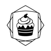 Black and white minimalist dessert a frosted cupcake within a geometric polygon frame, evoking a sense of modern simplicity. vector