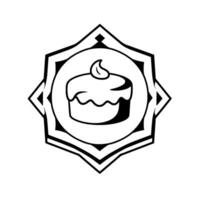 Monochrome A cake with a leaflike topping, contained within a geometric star frame. vector
