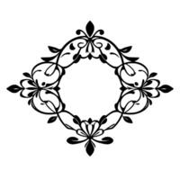 Ornate Black and White DiamondShaped Decorative Frame Featuring Floral and Leafy Elements, Isolated on White Background. vector