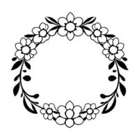 Elegant Black and White Floral Wreath, Handdrawn Style, Perfect Circle Frame for Decorative Elements or Invitations vector