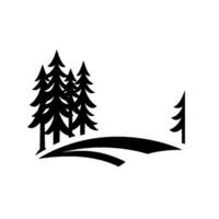 Minimalist Black and White Silhouette of Evergreen Trees on Rolling Hills, a Scene of Peaceful Simplicity and Nature. vector