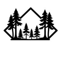 Stylized Black Silhouettes of Pine Trees Framed Within a Geometric Outline, Representing Nature and Tranquility. vector