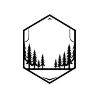Hexagonal Emblem Stylized Black Forest Silhouette Encased in Geometric Frame, Evoking Natures Serenity and Simple Modern . vector