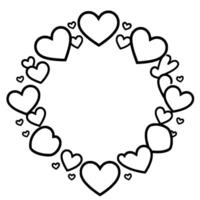 A diamondshaped frame of various sized black hearts, creating a border with open space for a central element, on a white background. vector